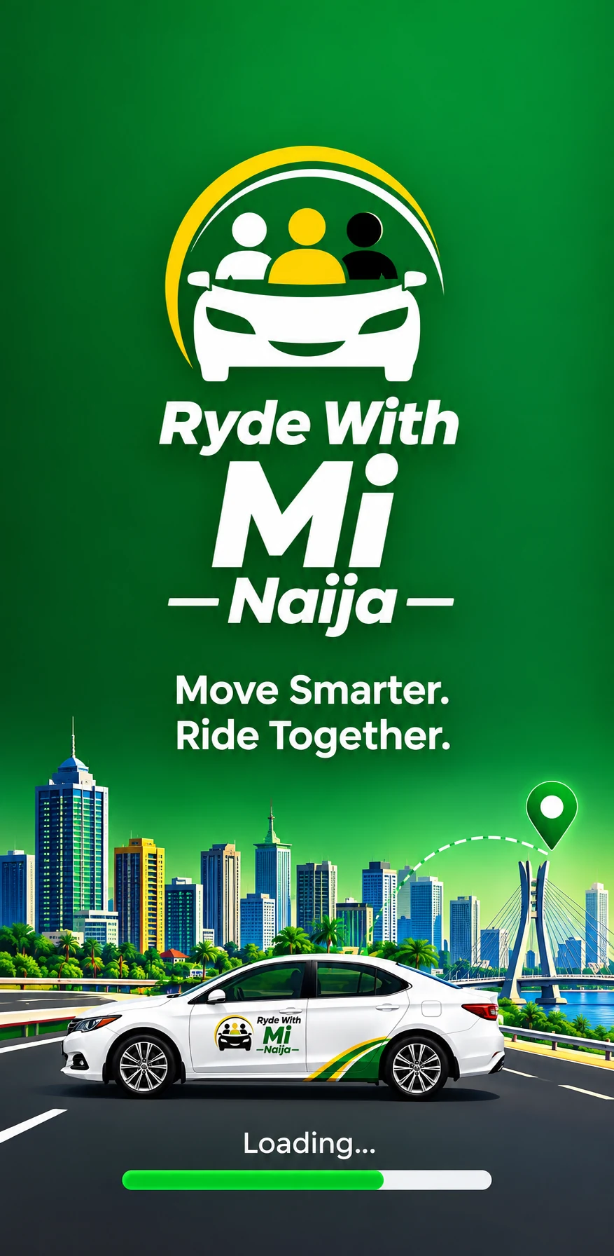 Ryde With Mi Naija branded vehicle and Lagos-inspired city visual